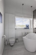 Elegant grey and white bathroom interior with modern design