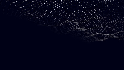 Fototapete - Abstract blue background of moving particles. Futuristic dotted 3D wave. Big data. Vector illustration.