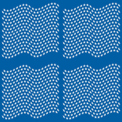 Poster - Wavy stars pattern. Four blocks with white stars and blue background.