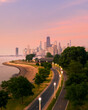 Chicago aerial view of lakefront trail 