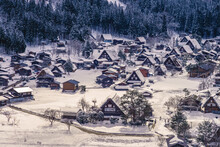 Snow Scenery Of Ogimachi Village At Shirakawa, Gifu In Japan