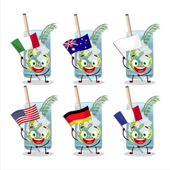 Canvas Print - Gin tonic cartoon character bring the flags of various countries