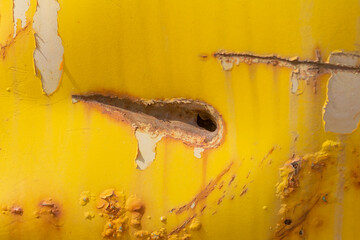 Wall Mural - Rust.An old metal product with rust spots and fallen off yellow paint.