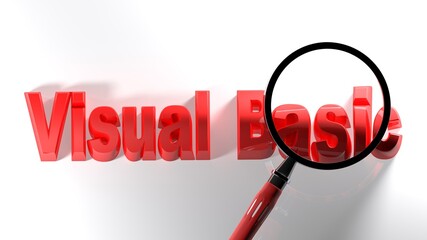 Poster - Visual Basic red write on white background, under a magnifier lens - 3D rendering illustration