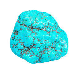 large turquoise stone of sky-blue color on a white isolated background