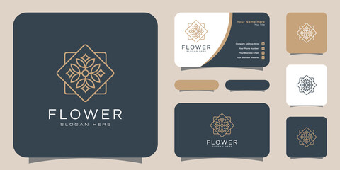 Wall Mural - Flower mono line luxury logo with business card design