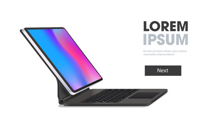 Poster - modern tablet computer with keyboard and colored screen isolated on white background realistic device
