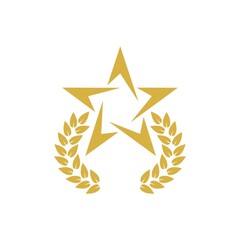 Poster - Golden star with win laurel icon isolated on white background