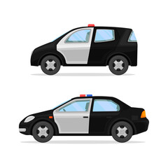 Wall Mural - Police Car or Radio Motor Patrol Vehicle Vector Set