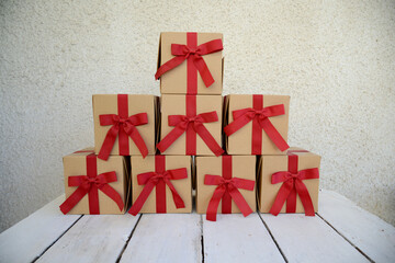 Wall Mural - Gift box red ribbon eco pack ecological paper box 