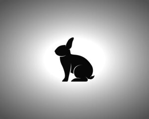 Wall Mural - Rabbit Silhouette on Black Background. Isolated Vector Animal Template for Logo Company, Icon, Symbol etc