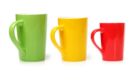 Wall Mural - Colorful cups on white background 