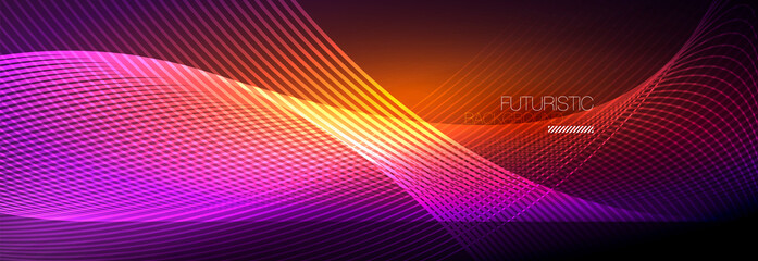 Abstract neon glowing light in the dark with waves. Shiny magic energy and motion concept, vector abstract wallpaper background