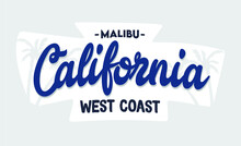 California Lettering In Blue With Coconut Tree Silhouette