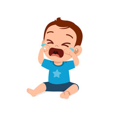 Sticker - cute little baby boy show sad expression and cry