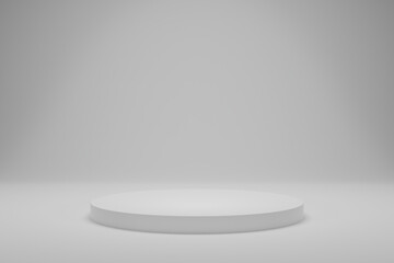Wall Mural - Blank white gradient background with product display platform. Empty studio with circle podium pedestal on a white backdrop. 3D rendering
