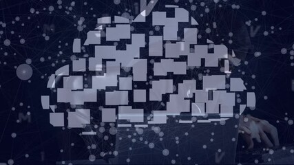 Poster - Animation of digital cloud and data processing over hacker