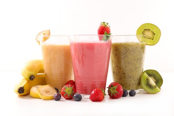 Wall Mural - glasses of fruit smoothie on white background