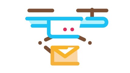 Sticker - Drone Mail Delivery Postal Transportation Company animated icon on white background