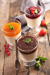 Wall Mural - panna cotta- italian dessert with fruit sauce or chocolate sauce