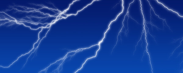 Abstract background in the form of white lightning strike on blue sky