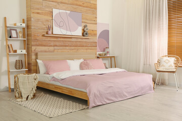 Canvas Print - Stylish room interior with big comfortable bed