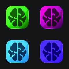 Wall Mural - Brain four color glass button icon