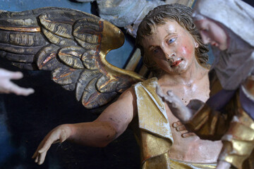 Angel statue on the altar of Fourteen holy helpers in Church of Our Lady of Jerusalem at Trski Vrh in Krapina, Croatia