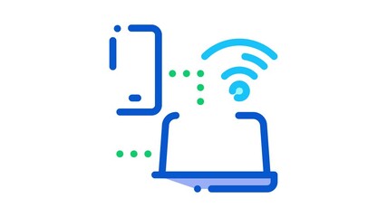 Poster - Smartphone and Laptop Wi-Fi Connection Icon Animation. color Smartphone and Laptop Wi-Fi Connection animated icon on white background