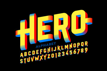 Poster - super hero style comics 3d font, alphabet letters and numbers vector illustration