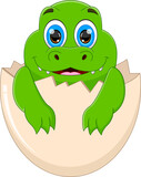 Fototapeta Dinusie -  Cartoon baby crocodile hatching from egg