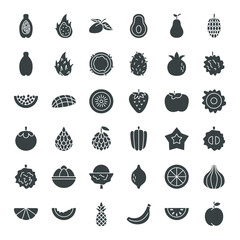 Wall Mural - Tropical Fruit Solid Web Icons. Vector Set of Exotic Glyphs.