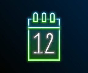 Sticker - Glowing neon line Calendar 12 june icon isolated on black background. Russian language 12 june Happy Russia Day. Colorful outline concept. Vector