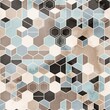 © NinjaCodeArtist - Seamless grungy hexagon pattern isometric geometry net print. High quality illustration. Minimal tech grid layout. Detailed intricate trendy graphic for surface design and print.