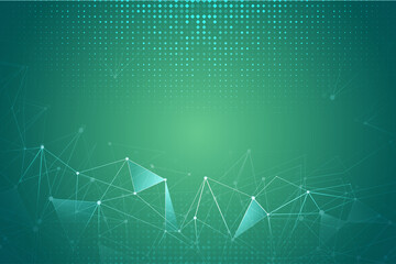 abstract light green polygon technology background. abstract technology networks background with blue lines and dots. technology pattern background.3d rendering background.3d rendering background