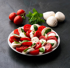 Wall Mural - Italian caprese salad with tomatoes and mozzarella cheese with basil leaves