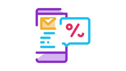 Poster - Phone Message about Percent Icon Animation. color Phone Message about Percent animated icon on white background