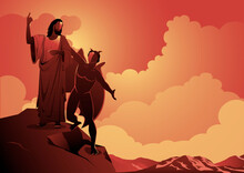 Satan Tempts Jesus On The Mountain Vector Image