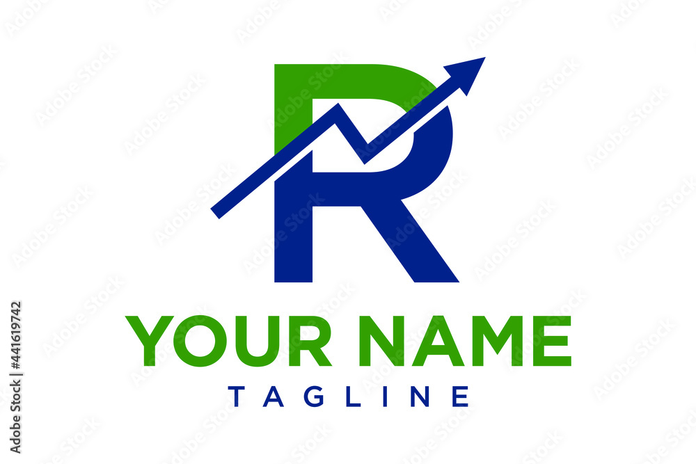 Letter R with chart arrow up concept. Very suitable in various business ...