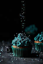 Sprinkled Cupcake With Blue Cream