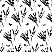 Seamless Pattern Lavender Silhouettes Flowers Vector Illustration. Provence Wildflowers