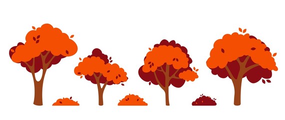 Wall Mural - set of autumn trees isolated on white background