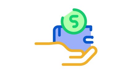 Poster - Hand Holds Wallet With Money Icon Animation. color Hand Holds Wallet With Money animated icon on white background