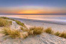 Sunset View Over Ocean From Dune In Zeeland