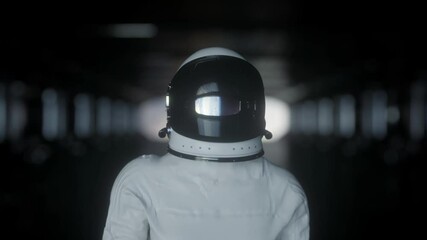 Wall Mural - alone astronaut in futuristic spaceship, room. cinematic 4k footage