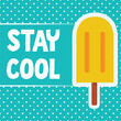 Stay Cool with an orange popsicle on an blue polka dot background.