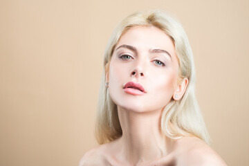 Blonde woman. Beauty and haircare. Natural beauty cosmetics.