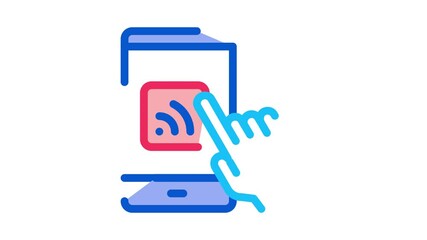 Poster - Hand Push Wifi Button Icon Animation. color Hand Push Wifi Button animated icon on white background