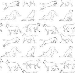 Sticker - Vector seamless pattern of hand drawn doodle sketch cat isolated on white background