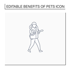 Wall Mural - Pets benefits line icon.Keep snake on shoulders. Care, handle, feed. Animal caring concept. Isolated vector illustration.Editable stroke
